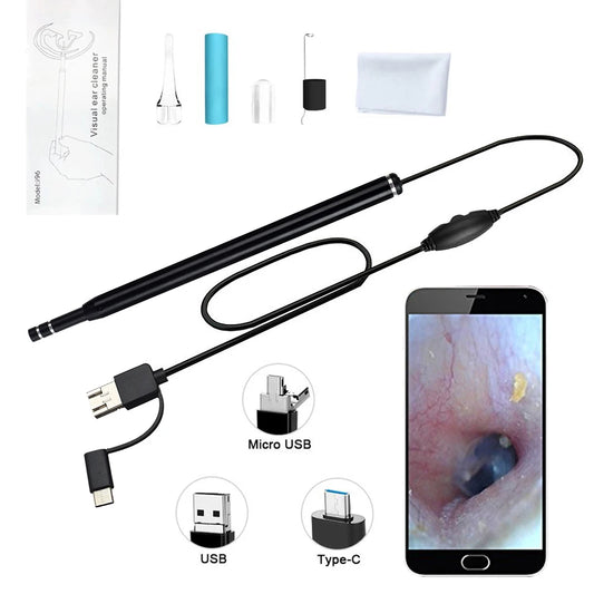 3-in-1 HD Ear Cleaning Endoscope Camera - Visual Ear Cleaner with 720P HD, Adjustable LED, Compatible with Android, Windows & MAC